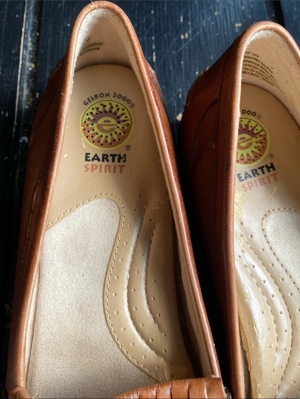 Earth Spirit Tan Leather Kiltie Loafers with Buckle